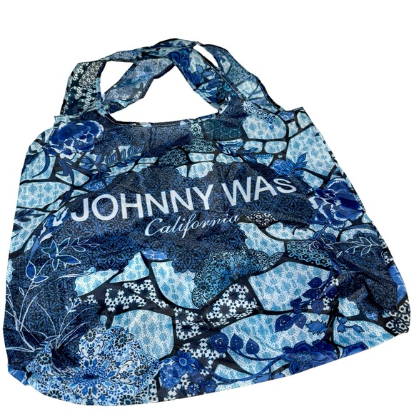 Johnny Was Reusable Nylon Shopping Tote in Blue Floral Patchwork. NWT - Picture 3 of 5